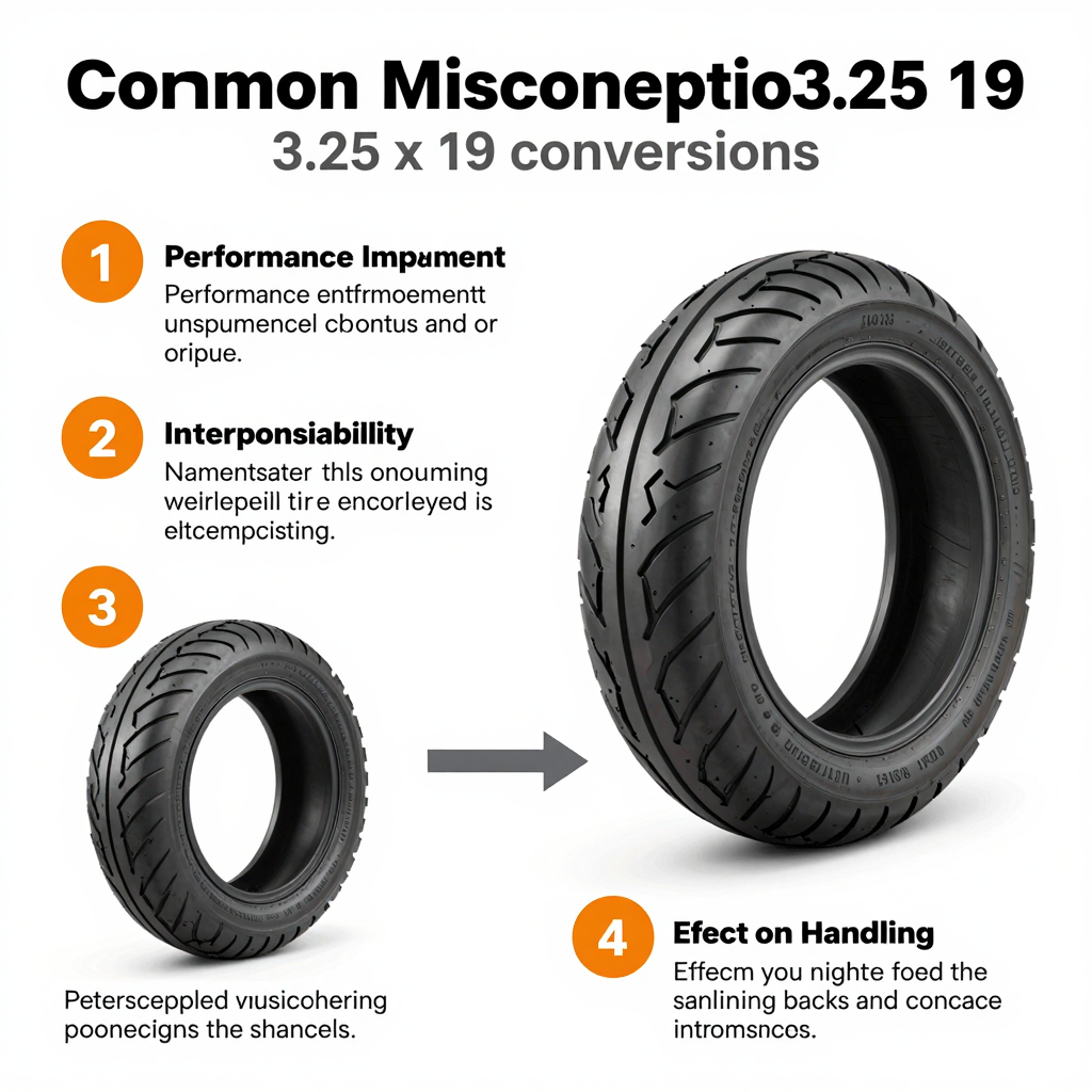Infographic illustrating common misconceptions about 3.25 x 19 motorcycle tire conversions