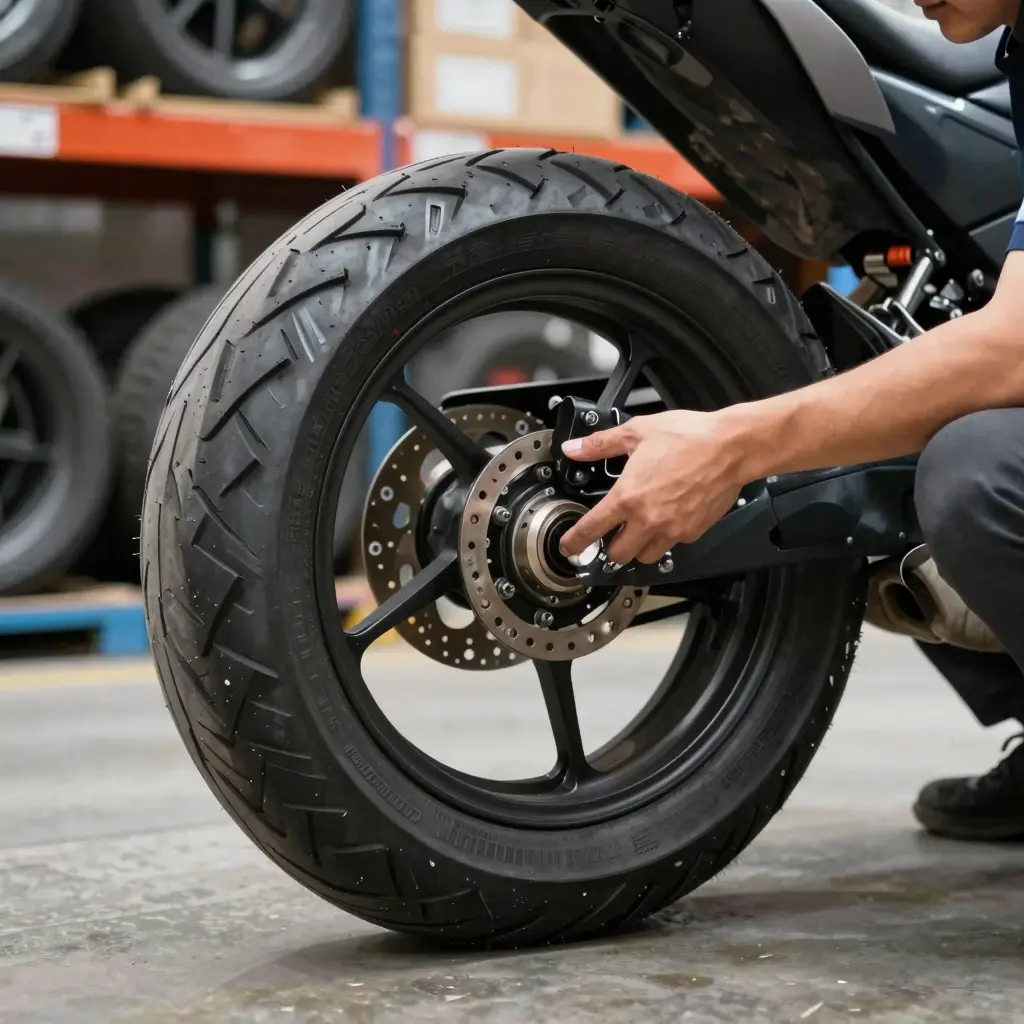 Examining a 180/70 15 rear tire