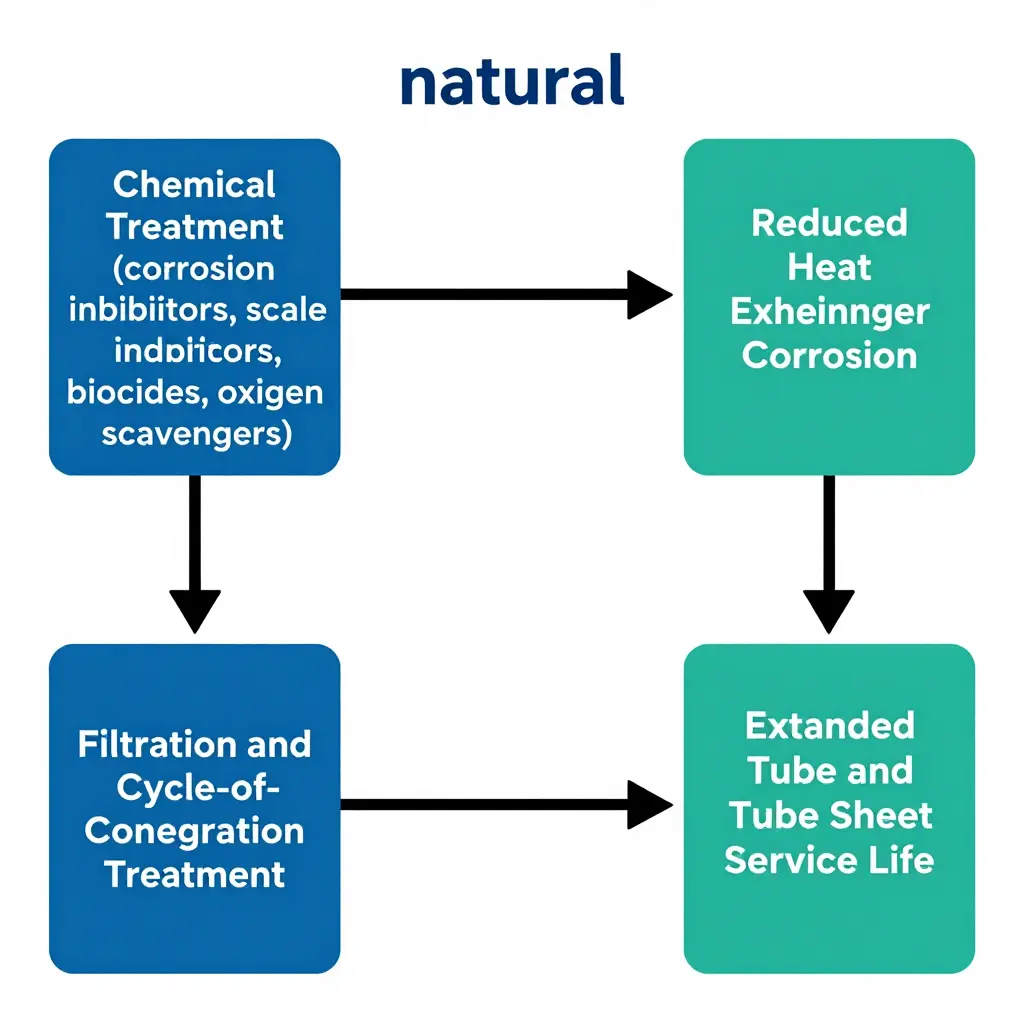 Process flow showing how chemical treatment, filtration, and cycle control reduce heat exchanger corrosion and extend service life