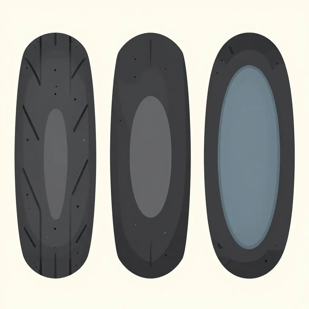 Flat vector diagram of a rear tyre contact patch widening as load increases